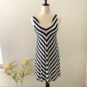 Loft Chevron dress navy blue and cream